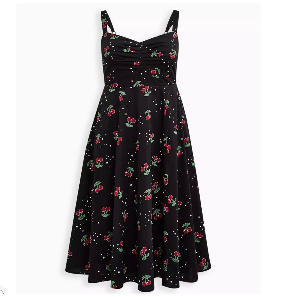 Torrid Retro Chic Dress Cherry Print Midi Fit Flare Rockabilly Y2k 4X 26 NEW NWT